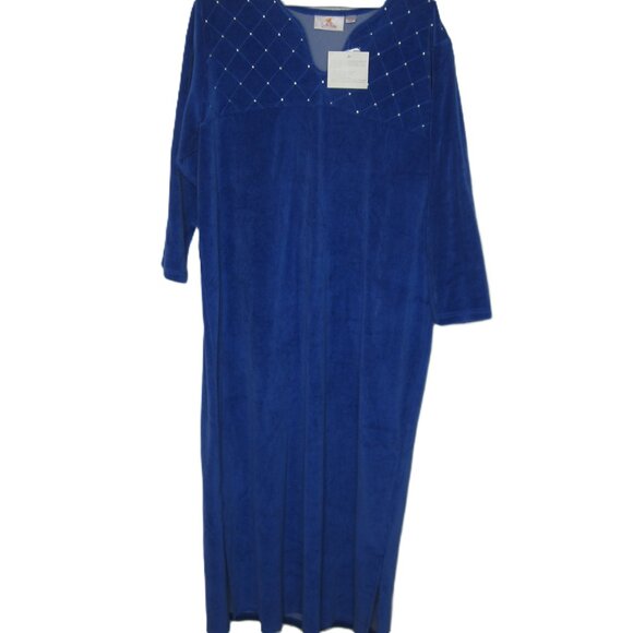 Quacker Factory Size L NEW Velour Sleep Dress Pullover Blue Rhinestones Warm - Picture 6 of 11